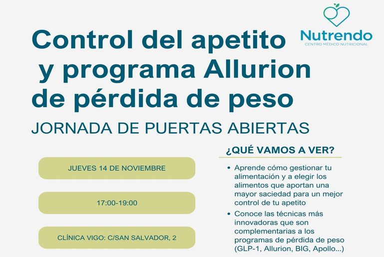 Cartel jornada de puertas abiertas: control del apetito y programa Allurion de pérdida de peso